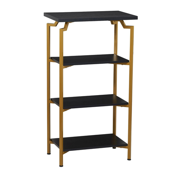 Black Oak Wood Grain and Gold Metal Bookshelf