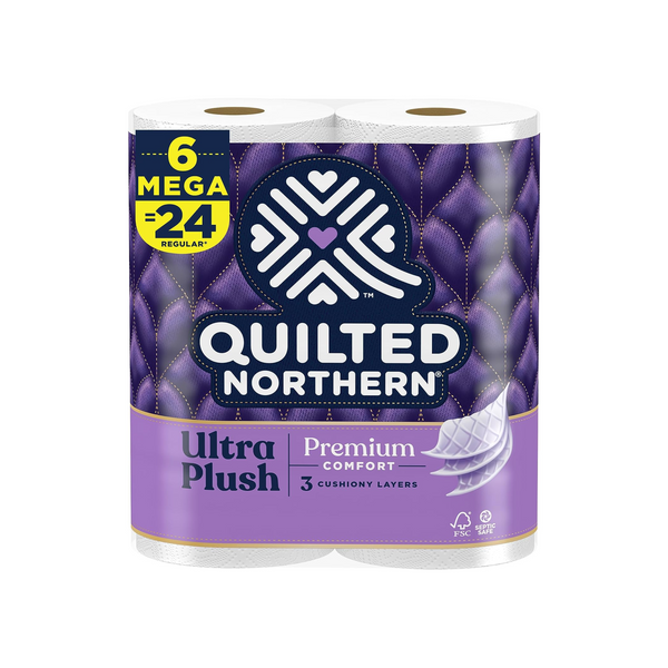 6 Mega Rolls = 24 Regular Rolls Quilted Northern Ultra Plush Toilet Paper