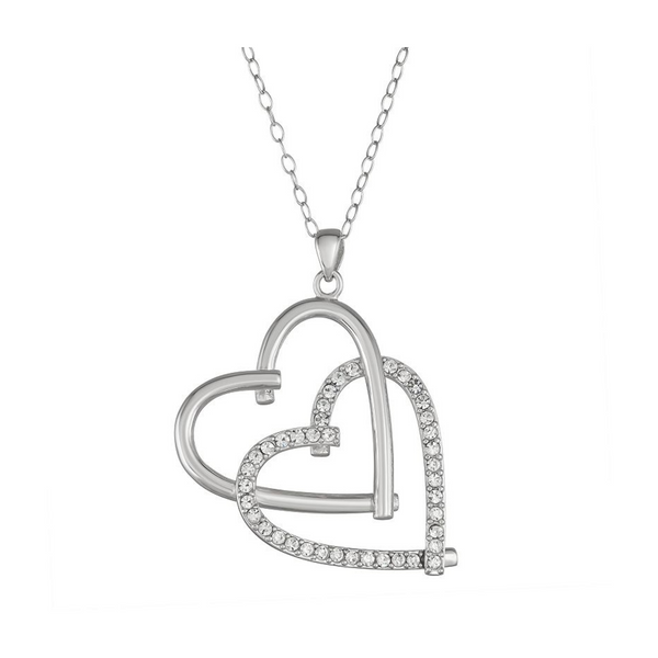 Sterling Silver Crystal Interlocking Heart Necklace