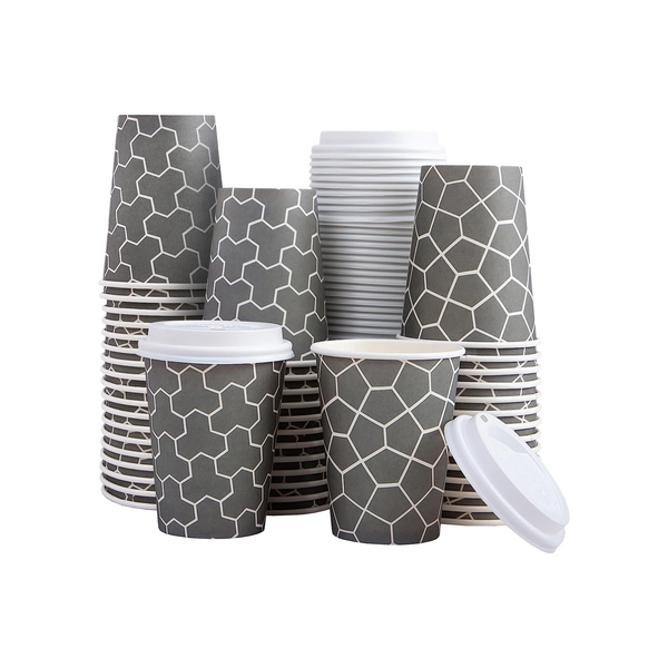 100 tazas de café desechables de 12 oz con tapa