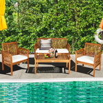 4 Piece Outdoor Acacia Wood Sofa Furniture Set