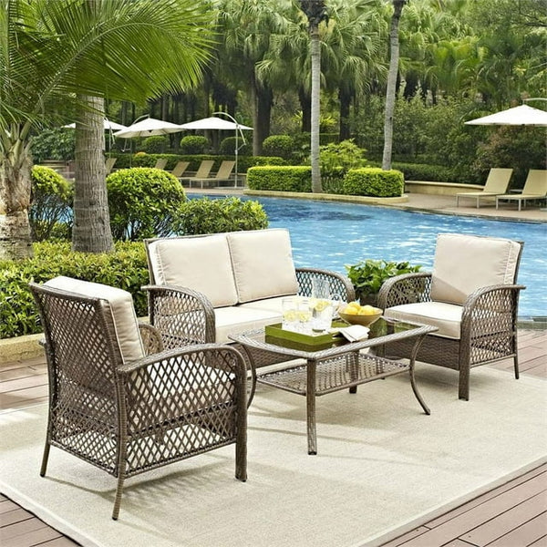 4 Piece Outdoor Wicker Seating Set With Sand Cushions