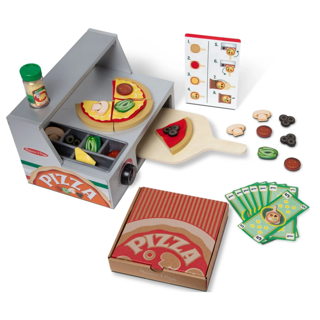 Melissa & Doug 41-Piece Wooden Pizza Counter Play Set