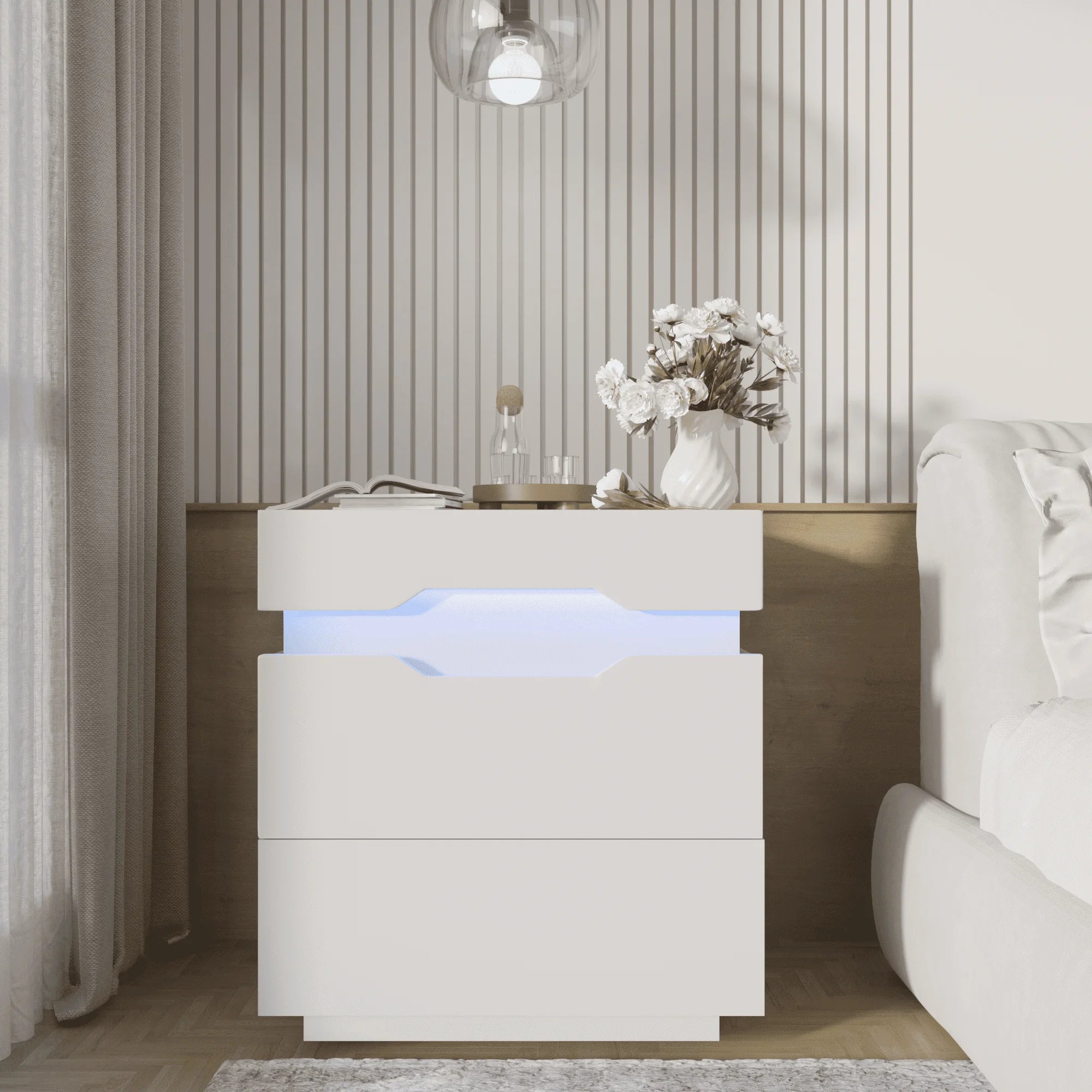 2 Drawer LED Nightstand with Remote and Charging Ports