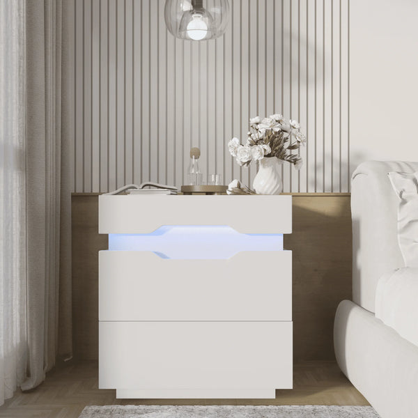 2 Drawer LED Nightstand with Remote and Charging Ports