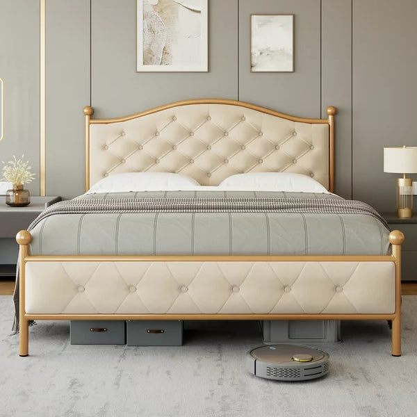 Bed with Button Tufted Upholstered Headboard (2 Colors)