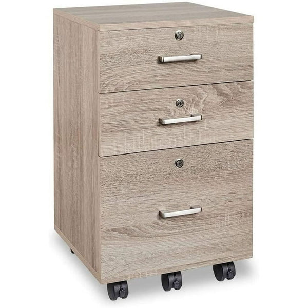 3-Drawer Rolling Wood File Cabinet with Lock (3 Colors)