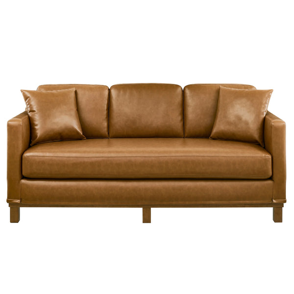 Mayview Faux Leather Barrett Upholstered Sofa With Wood Base