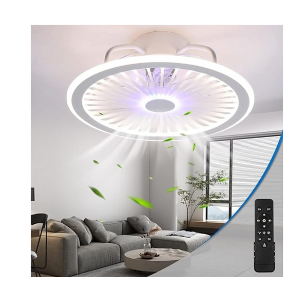 18" Flush Mount Ceiling Fan with LED RGB Color Lights & Remote