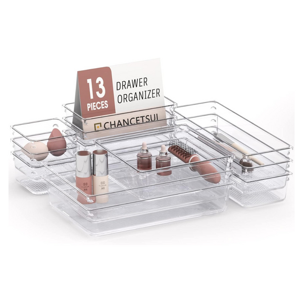 13 Piece Clear Drawer Organizer Set