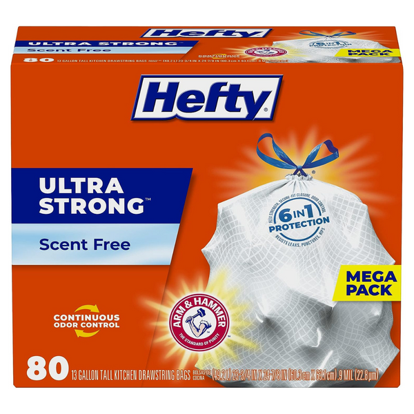 80-Ct 13 Gallon Hefty Ultra Strong Tall Kitchen Trash bags