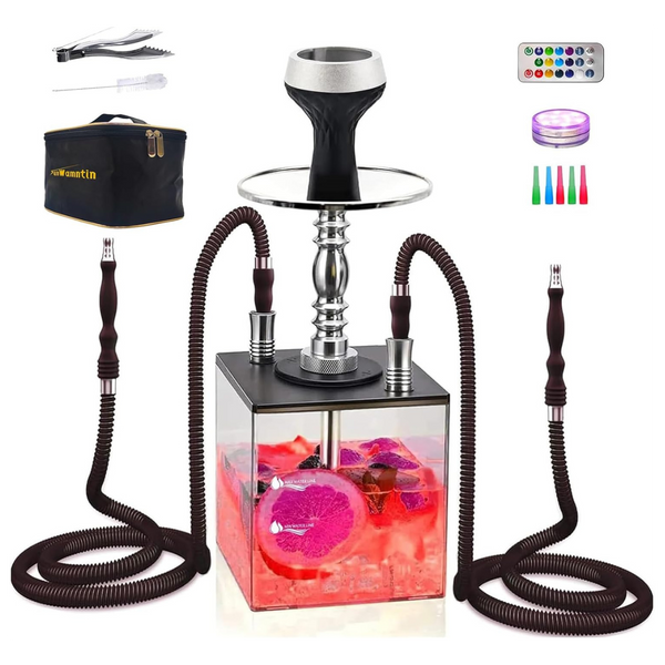 Hookah Set with LED Light, 2 Hoses, Tongs, & Bag