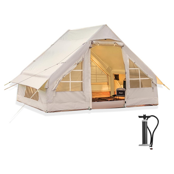 Inflatable 4-Season Glamping Tent: Easy Setup, Waterproof, Windproof, with Pump, Mesh Windows & Doors