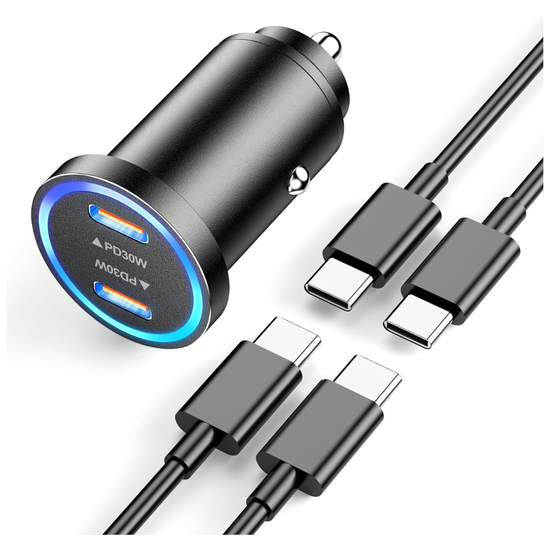 60W Dual USB-C Fast Car Charger With Cables