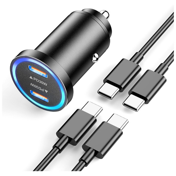 60W Dual USB-C Fast Car Charger With Cables