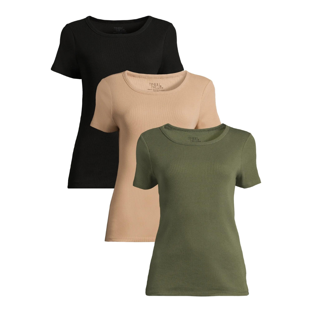 3-Pack Women’s Rib Tee with Short Sleeves (7 Colors)