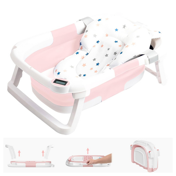 Foldable Baby Bathtub with Soft Cushion & Thermometer