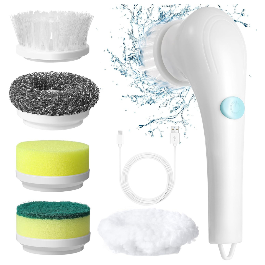 Cordless Electric Spin Scrubber with 5 Brush Heads