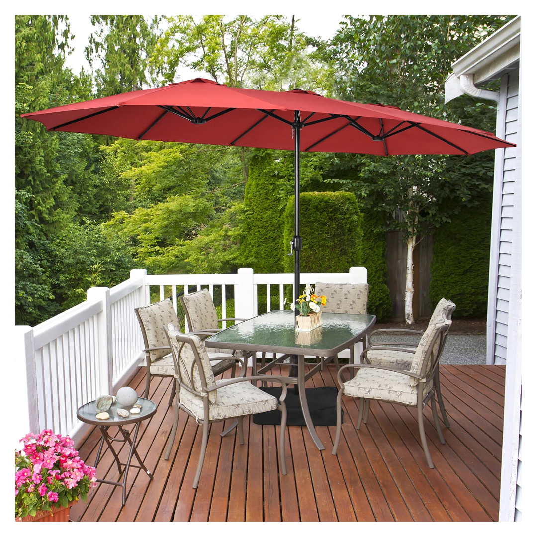 15' Outdoor Double Sided Umbrella With Base (4 Colors)