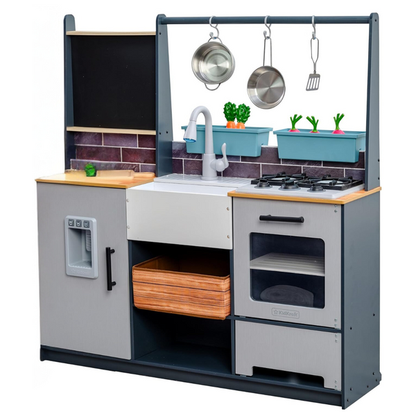 Wooden Farm to Table Play Kitchen w/Lights, Sounds & 17 Accessories