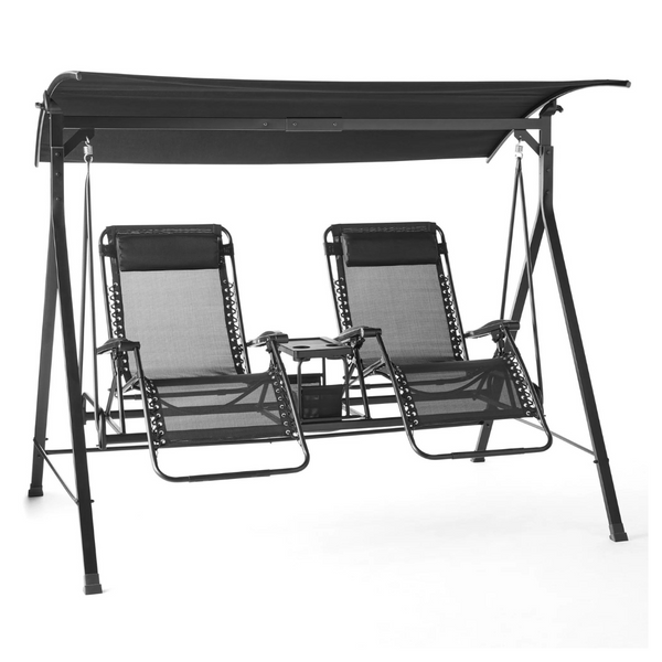 Oversized 2-Seat Zero-Gravity Canopy Swing with Storage