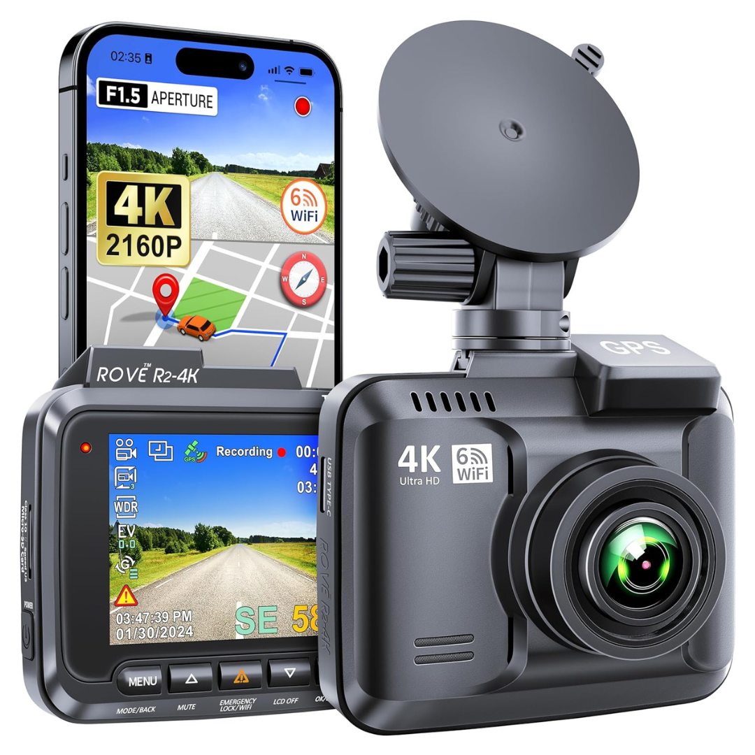 4K UHD Dash Cam with Built-in WiFi, GPS, and Night Vision