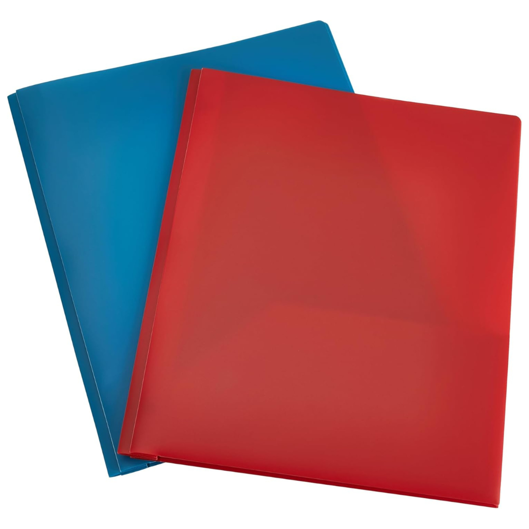 2 Heavy Duty Plastic Folders with Pockets