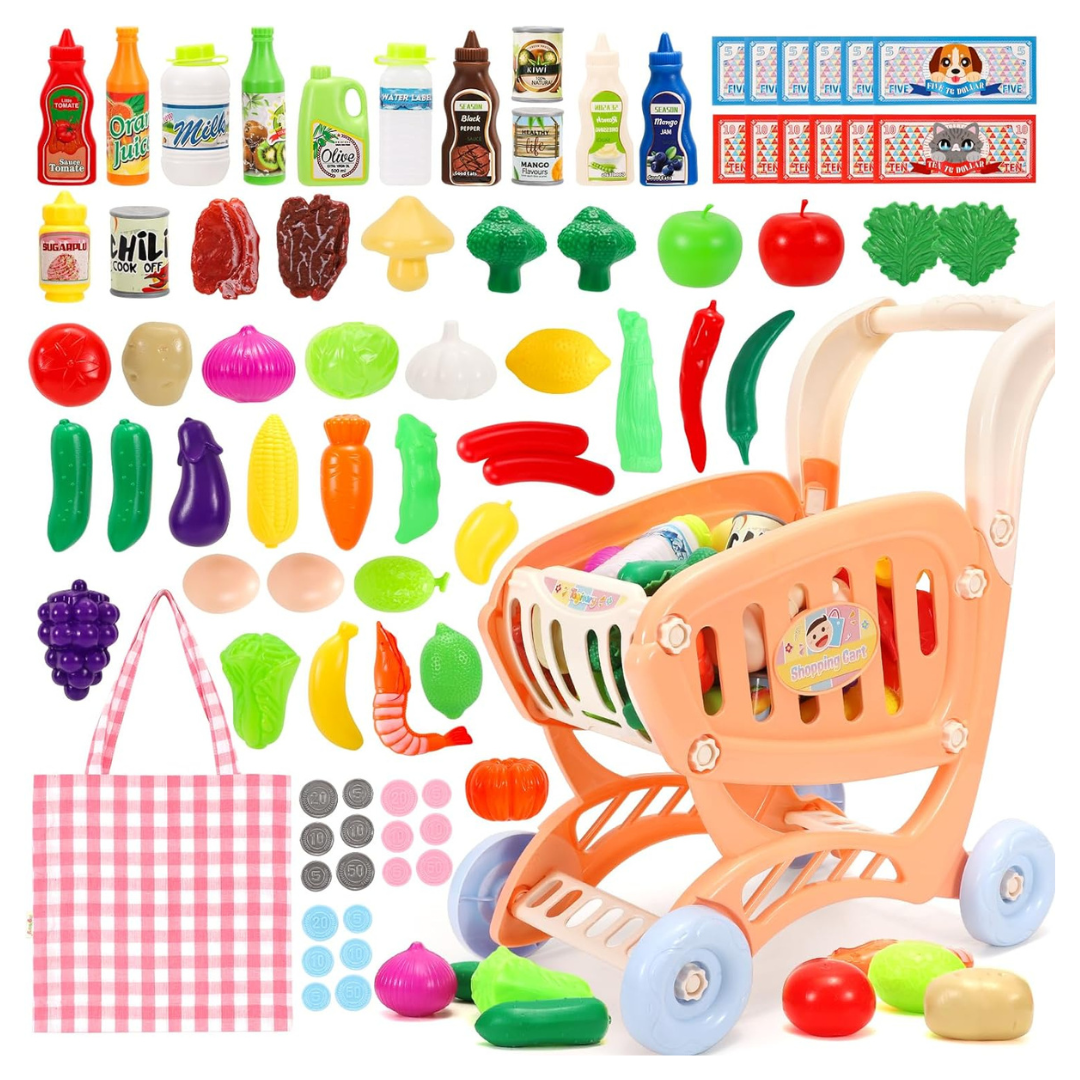 82-Piece Kids' Grocery Shopping Cart Toy