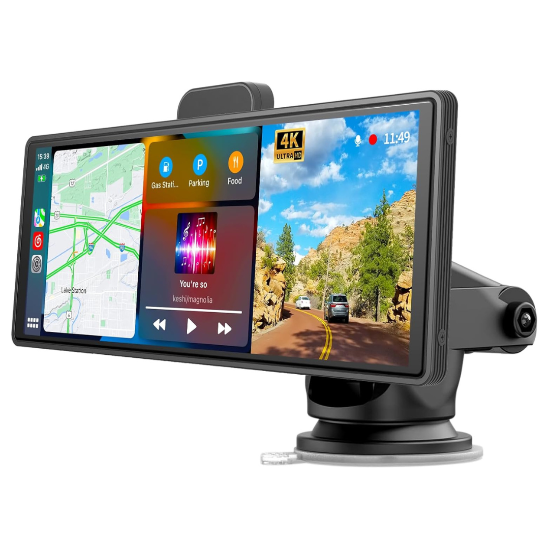 Wireless Carplay/Android Auto Portable 9.3" Display With 4K Dash Cam & Backup Cam