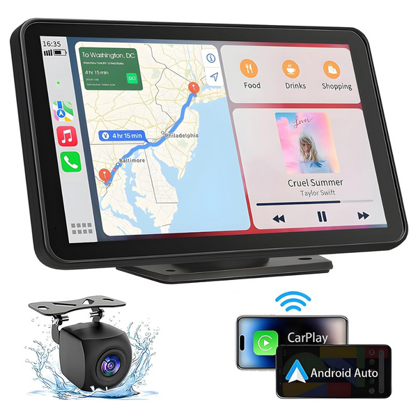 Wireless Carplay/Android Auto Portable 7" Touch Display w/ Night Vision Backup Cam