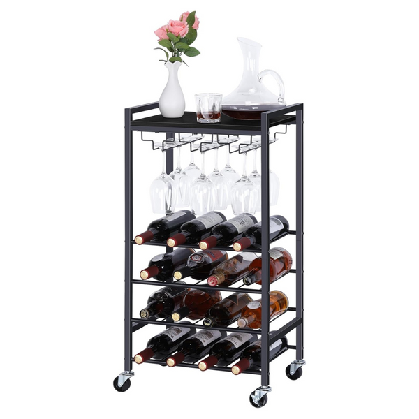 4-Tier Bar Cart with Wine Rack and Glass Holder