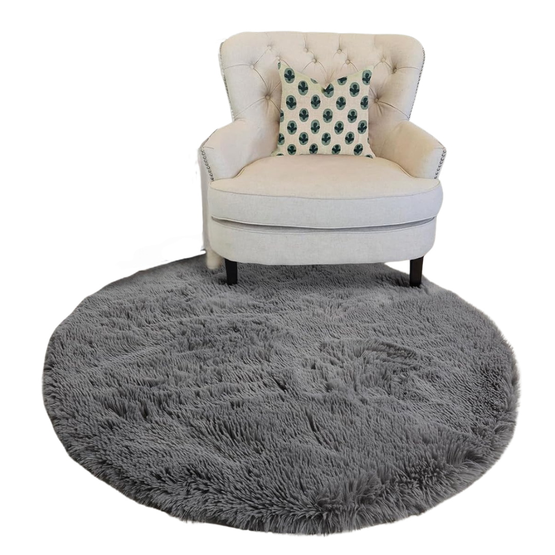 Big Shag Fluffy Grey Round Area Rug