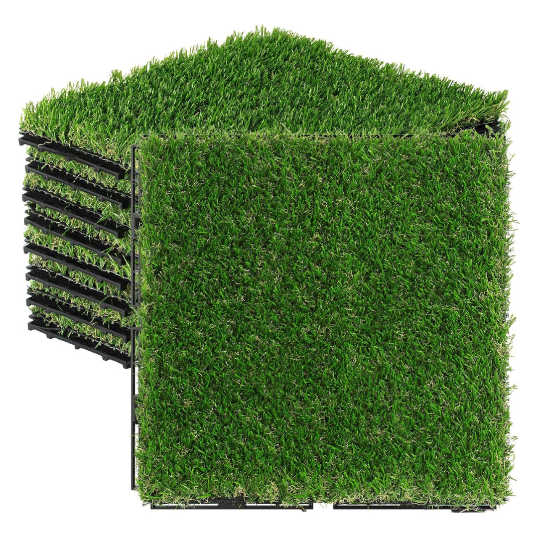 9-Piece Interlocking Artificial Grass Turf Tiles Set