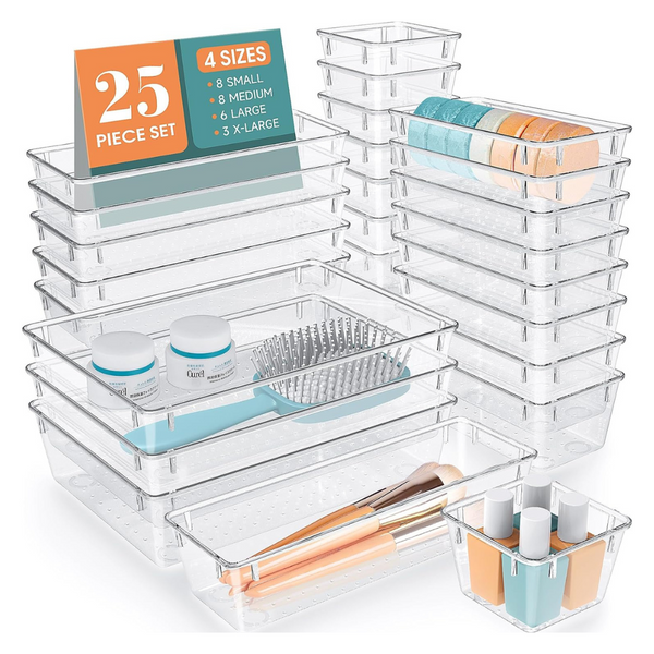 25 Piece Clear Drawer Organizer Set