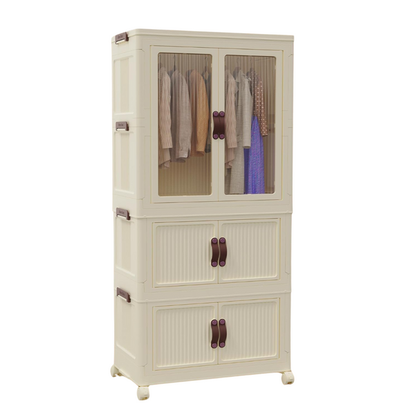 Portable Collapsible Wardrobe with Doors, Wheels, and Hanging Rod