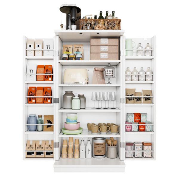 Kitchen Pantry Storage Cabinet with Adjustable Shelves, Racks and Doors