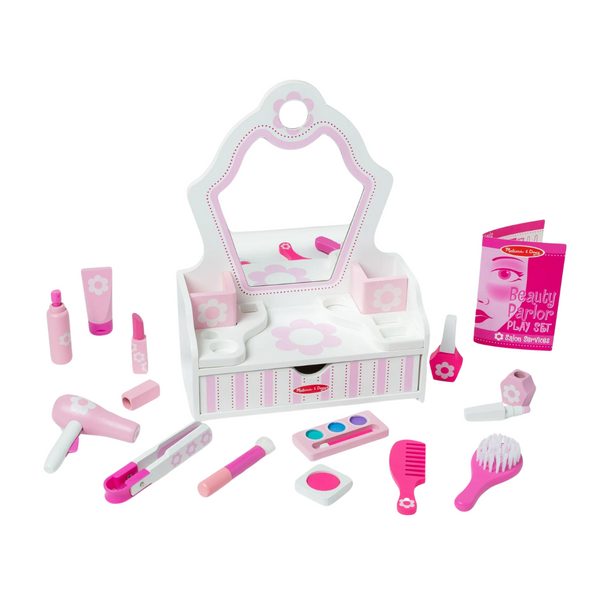 Melissa & Doug Wooden Beauty Salon Play Set With Vanity and Accessories