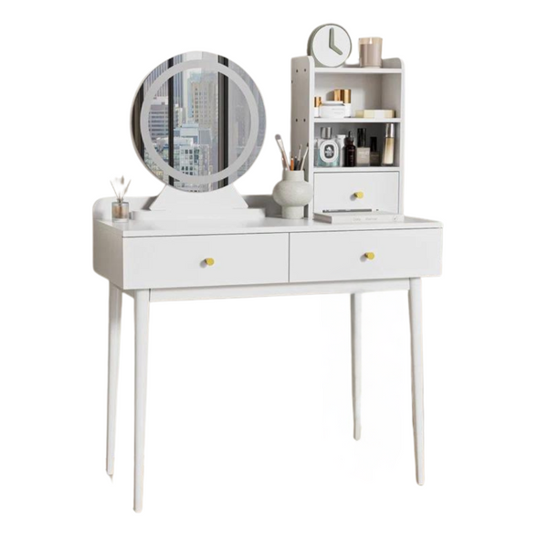 Vanity Desk with Lighted Mirror, 3 Drawers & 2 Shelves