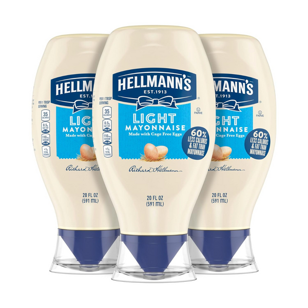 3 Hellmann's Light Mayonnaise Squeeze Bottles