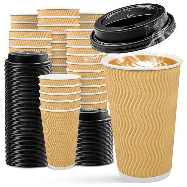 100 Disposable 16oz Coffee Cups with Lids