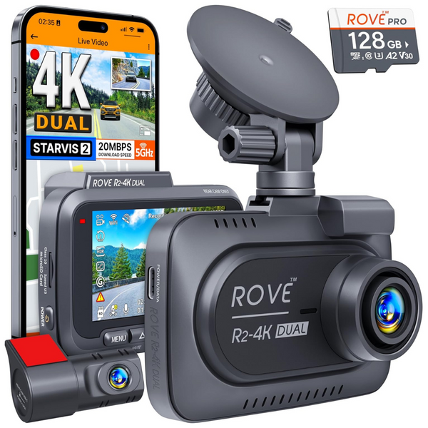 4K FHD Dual Dash Cam With Front & Rear Cameras, 128GB SD Card, 5G WiFi, & 24H Parking Mode