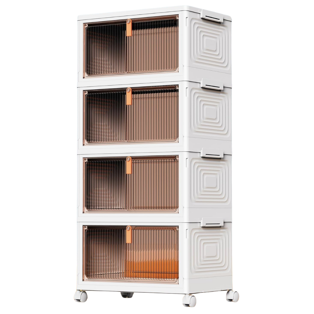 4-Tier Stackable Storage Containers w/ Wheels & Lid