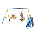 Metal Swing Set with 2 Swings, Saucer Swing and Heavy Duty Slide