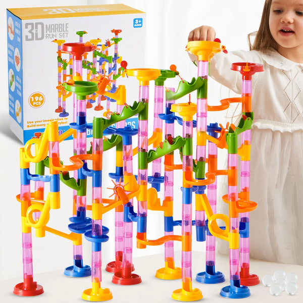 Juguete de bloques de construcción educativos STEM Marble Run de 196 piezas