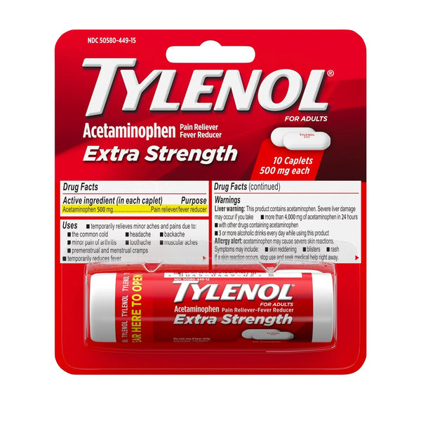 10-Count Tylenol Extra Strength Caplets with Acetaminophen + $2 Walmart Cash