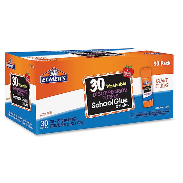 Elmer’s Disappearing Purple School Glue Sticks, Washable (30 Giant Glue Sticks)