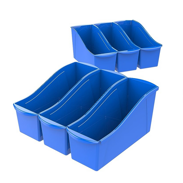 Storex Interlocking Plastic Large Book Bins, Blue (6-Pack)