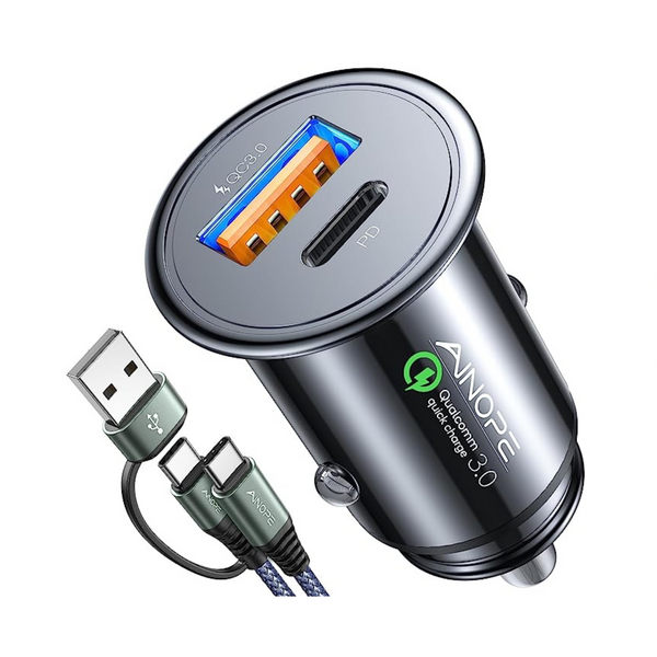 Ainope 54W Super Fast Dual Port Car Charger with 2 in 1 Cable