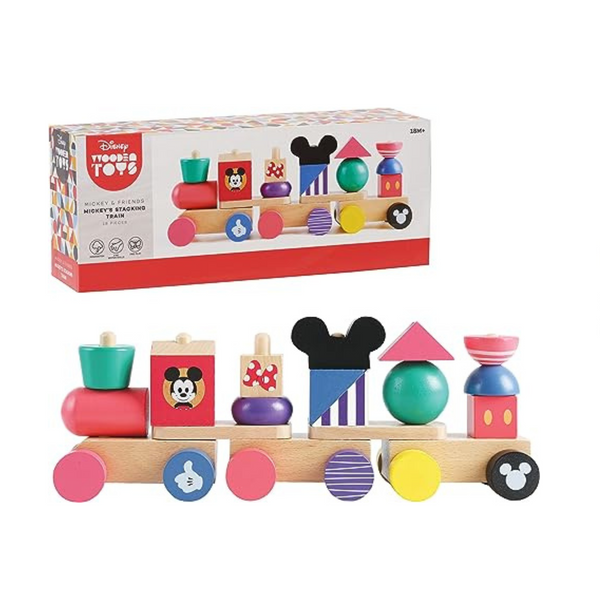 Disney Wooden Toys Juego de tren apilable Mickey Mouse de 18 piezas