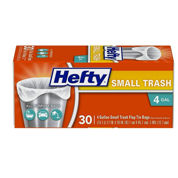 Hefty 4-Gallon Small Trash Flap Tie Bags (12 Boxes, 30 Count Each)